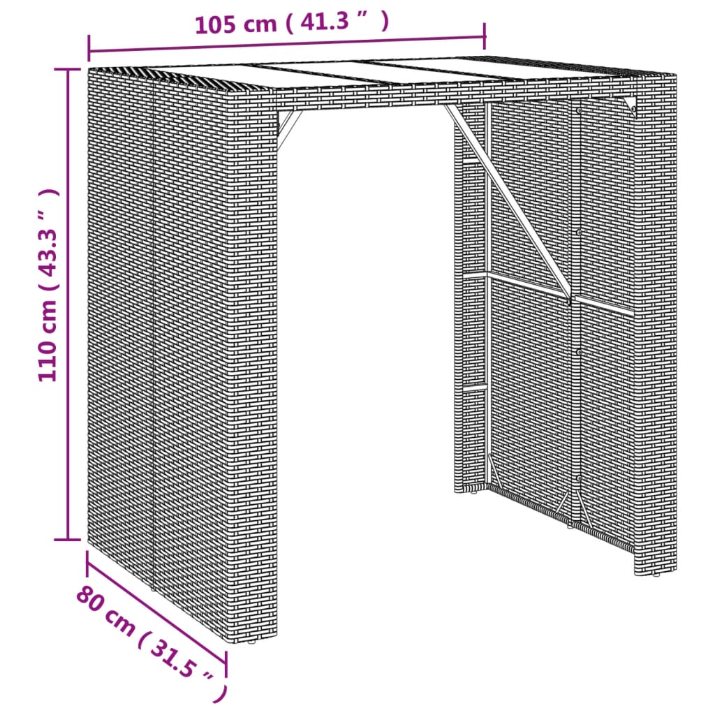 Tavolo Bar con Piano in Vetro Nero 105x80x110 cm Polyrattan - homemem39