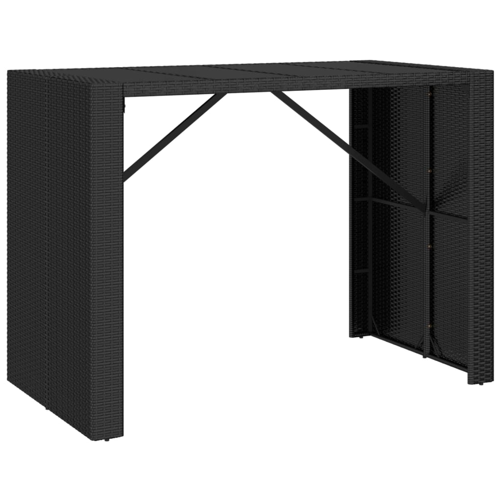 Tavolo Bar con Piano in Vetro Nero 145x80x110 cm Polyrattan - homemem39