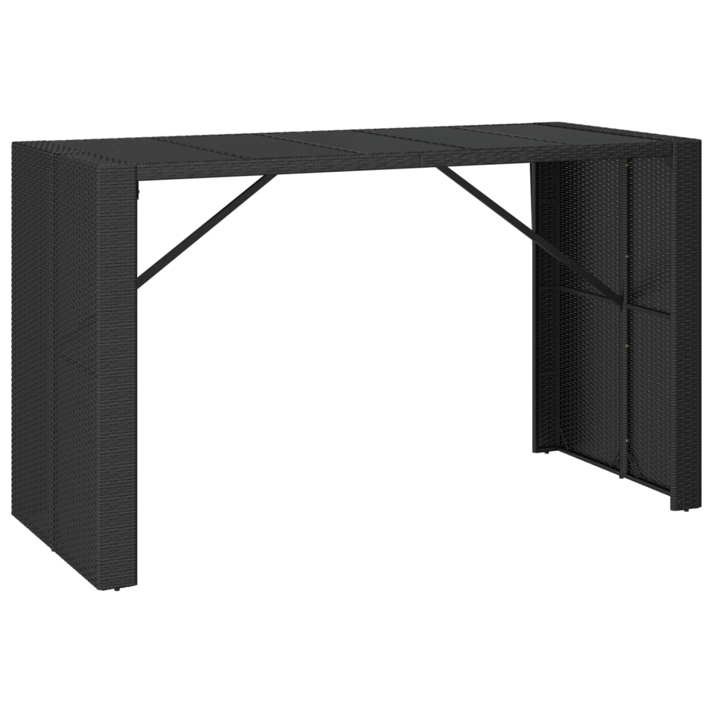 Tavolo da Bar con Piano in Vetro Nero 185x80x110 cm Polyrattan - homemem39