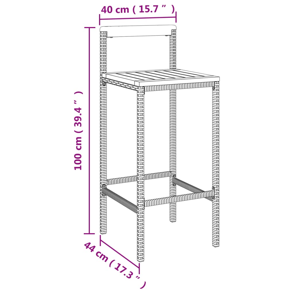 Sgabelli da Bar 2pz Grigi Polyrattan e Legno Massello di Acacia - homemem39