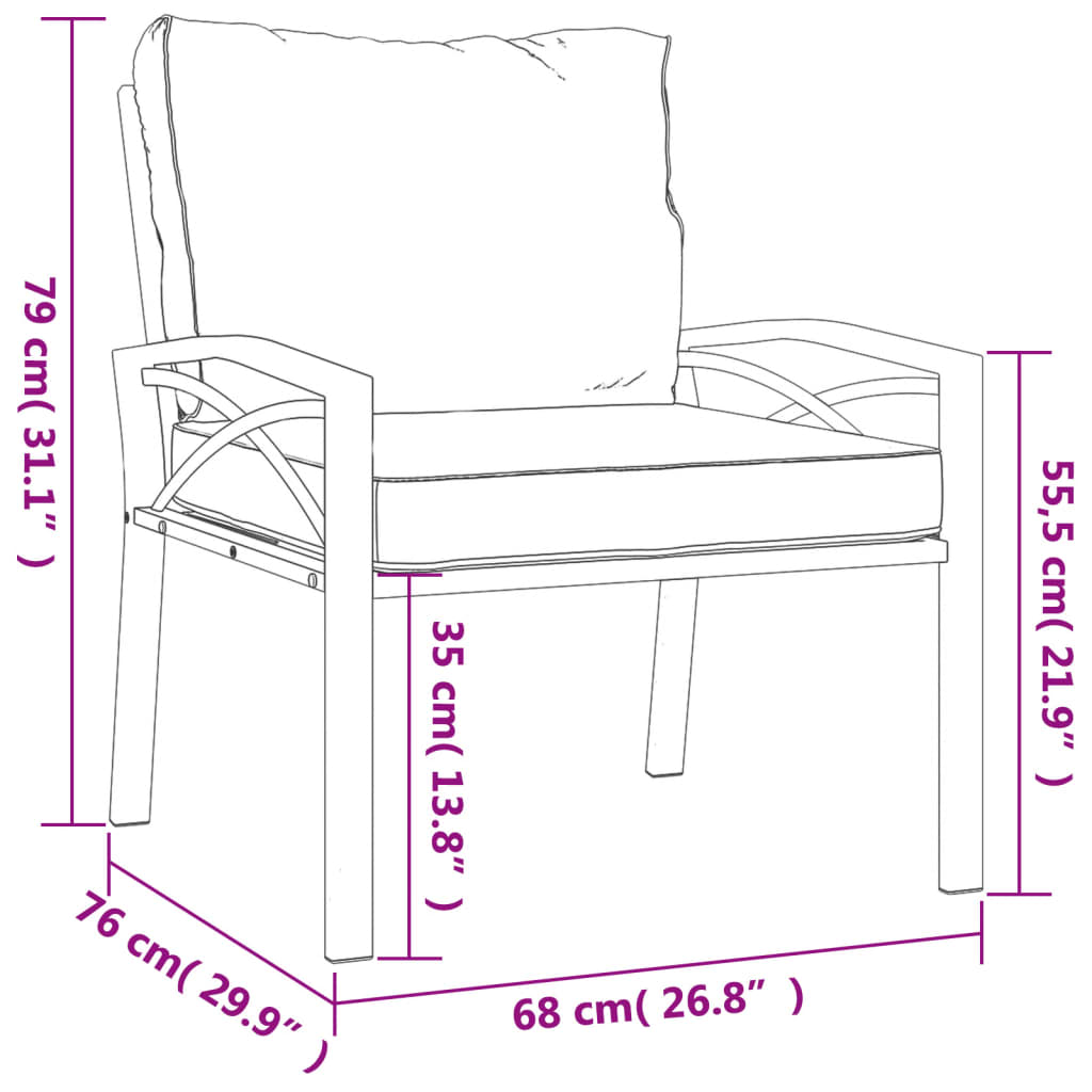 Sedie da Giardino con Cuscini Grigi 2pz 68x76x79 cm Acciaio - homemem39