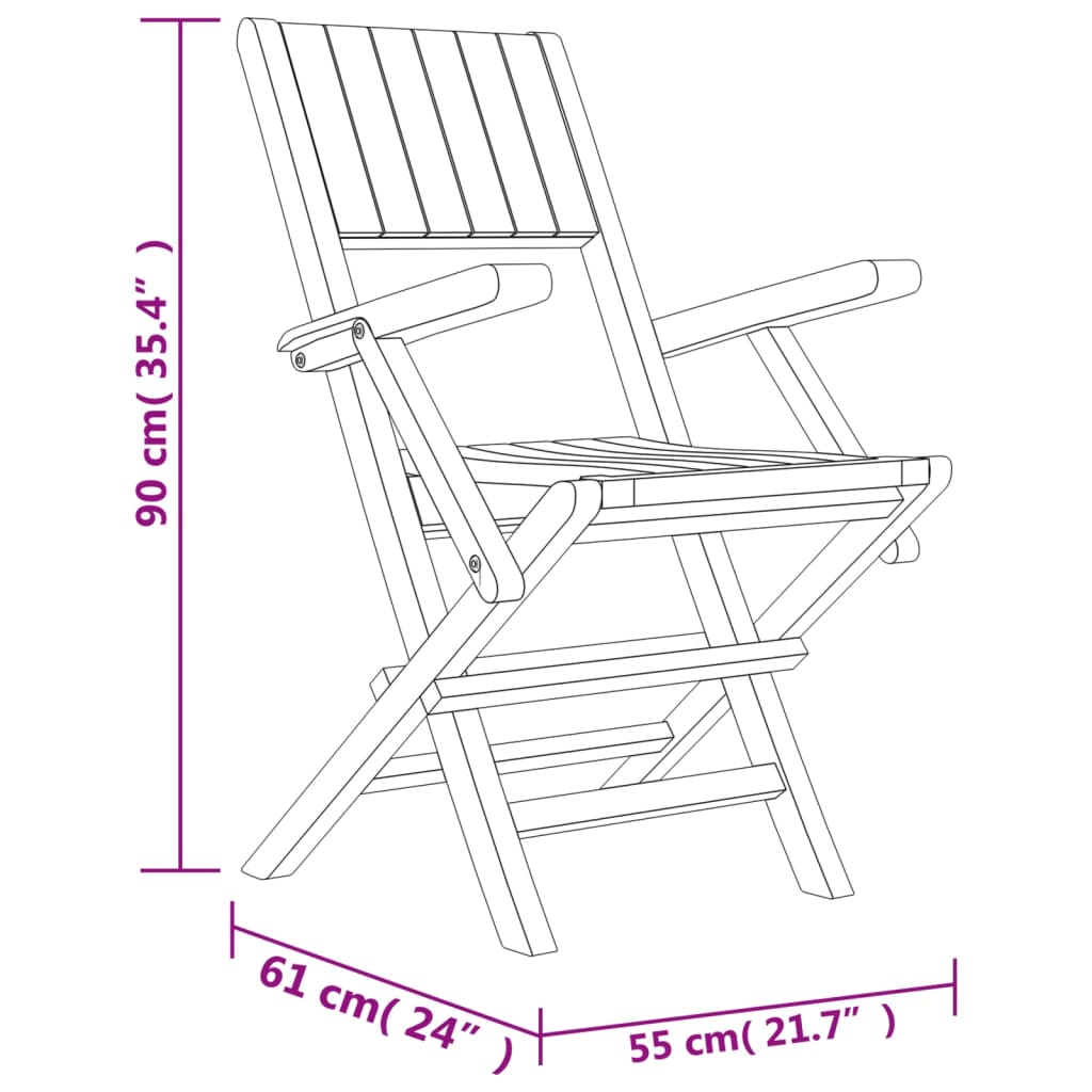 Sedie da Giardino Pieghevoli 2pz 55x61x90cm Legno Massello Teak - homemem39