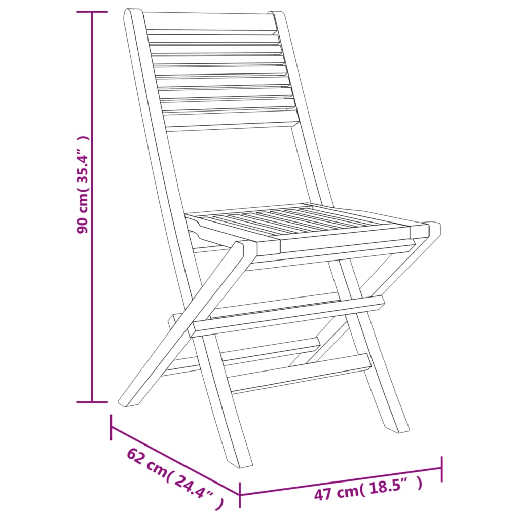 Sedie da Giardino Pieghevoli 2pz 47x62x90cm Legno Massello Teak - homemem39