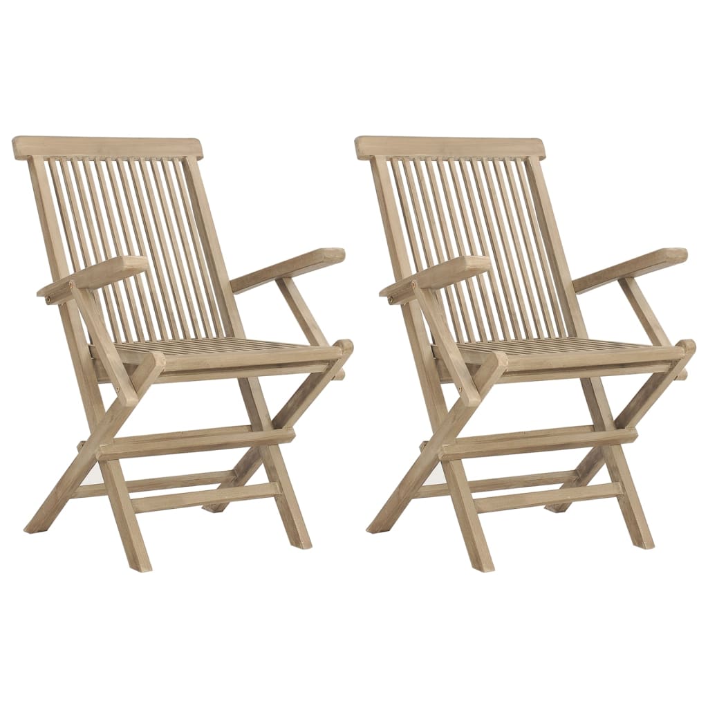 Sedie Giardino Pieghevoli 2pz Grigie 56x61x89 cm Massello Teak - homemem39