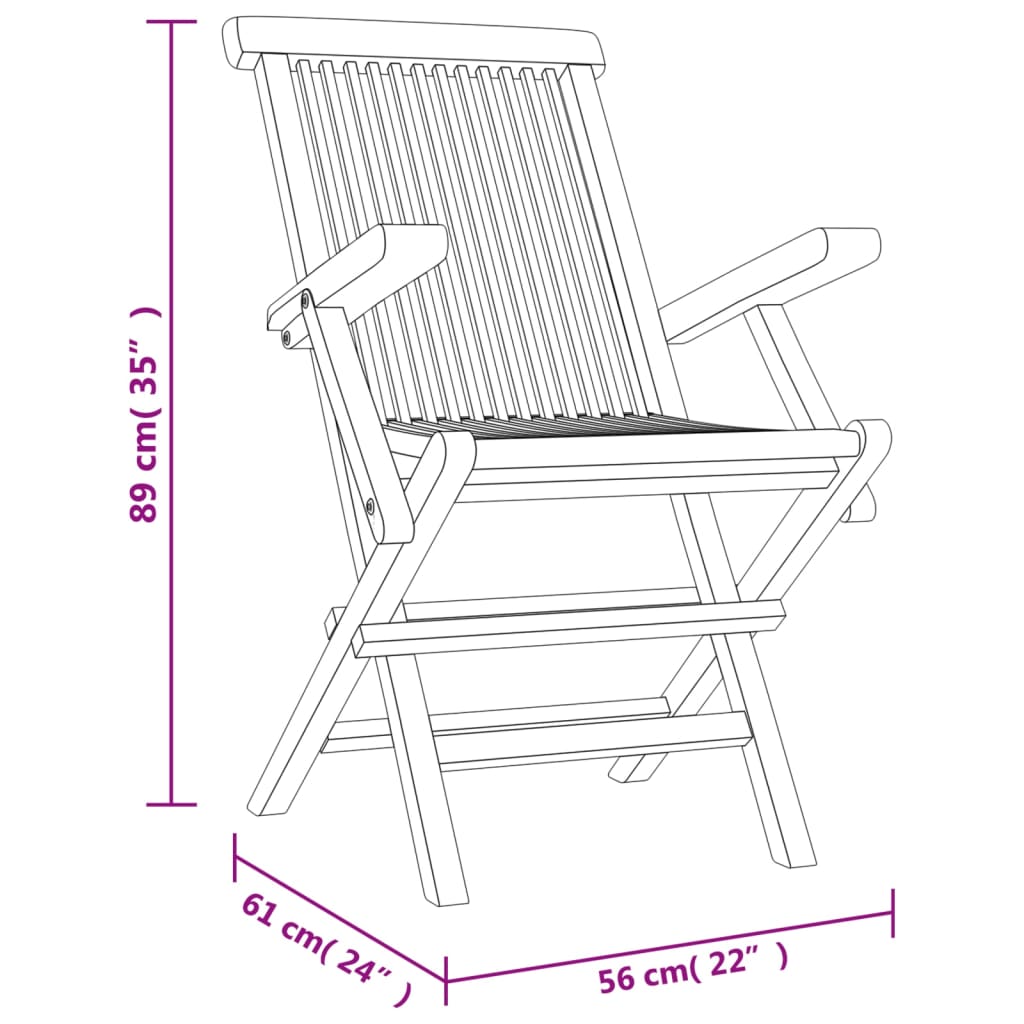 Sedie Giardino Pieghevoli 2pz Grigie 56x61x89 cm Massello Teak - homemem39