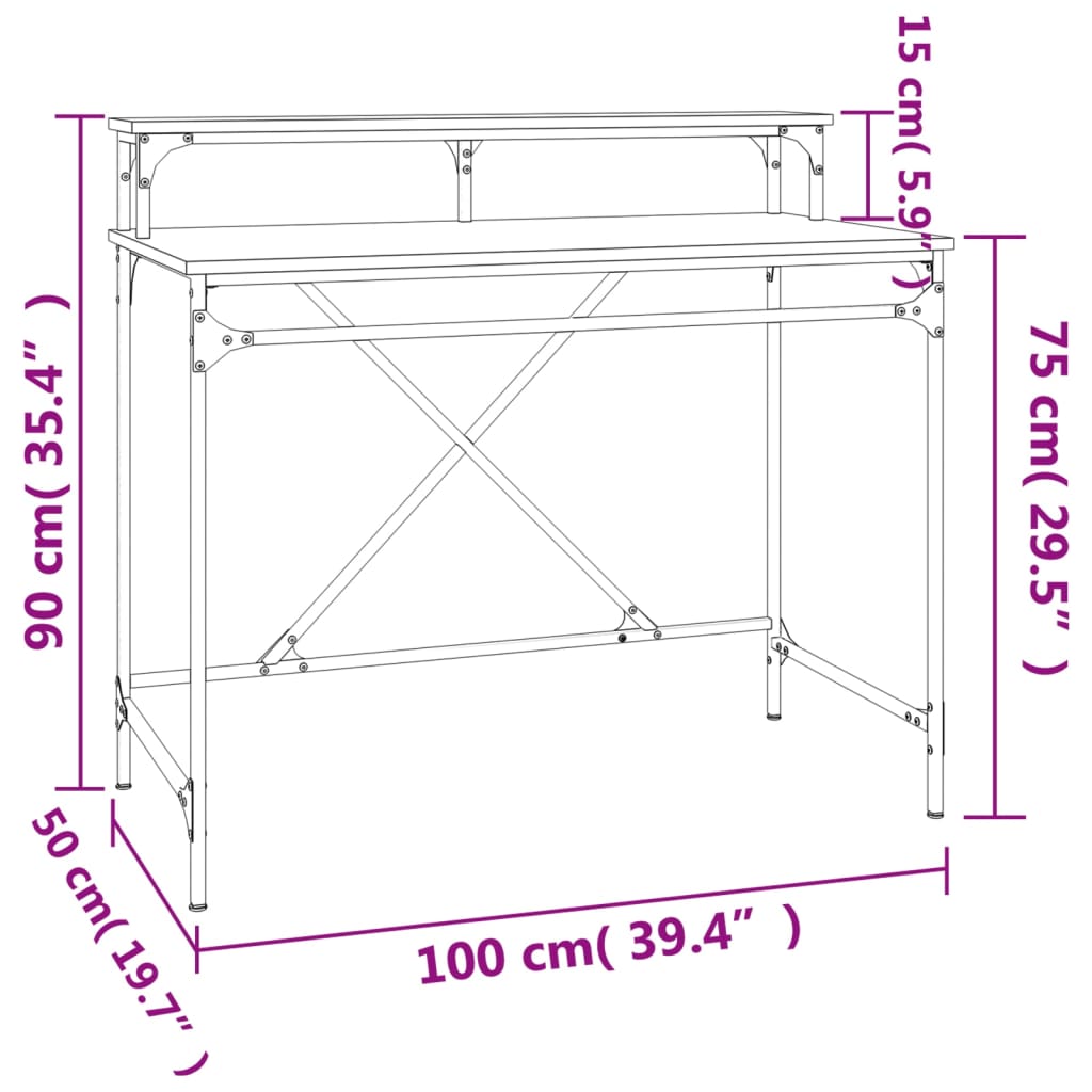 Scrivania Nera 100x50x90 cm in Legno Multistrato e Ferro - homemem39