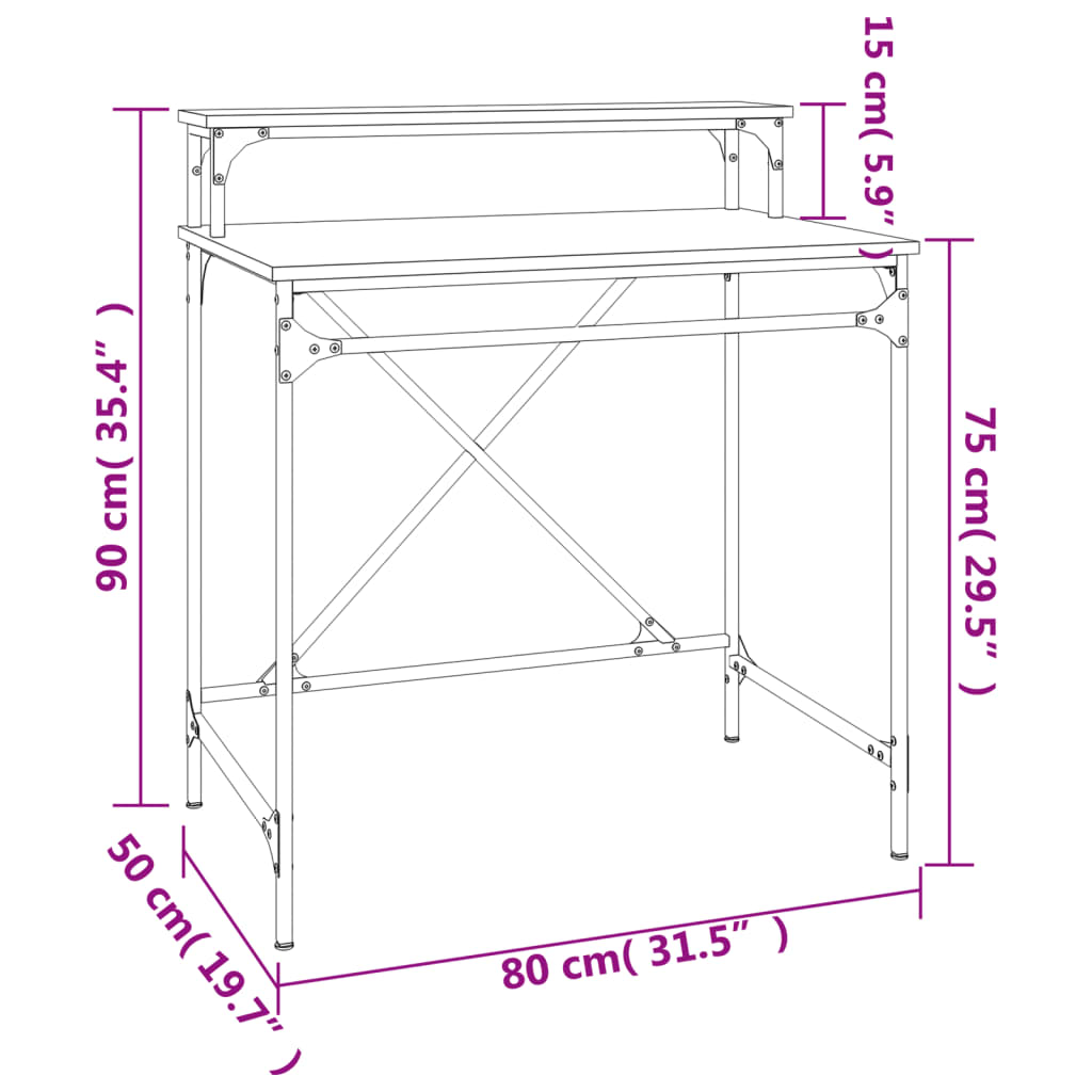 Scrivania Rovere Sonoma 80x50x90 cm Legno Multistrato e Ferro - homemem39