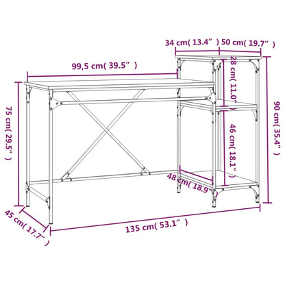 Scrivania Ripiani Rovere Fumo 135x50x90 cm Multistrato e Ferro - homemem39