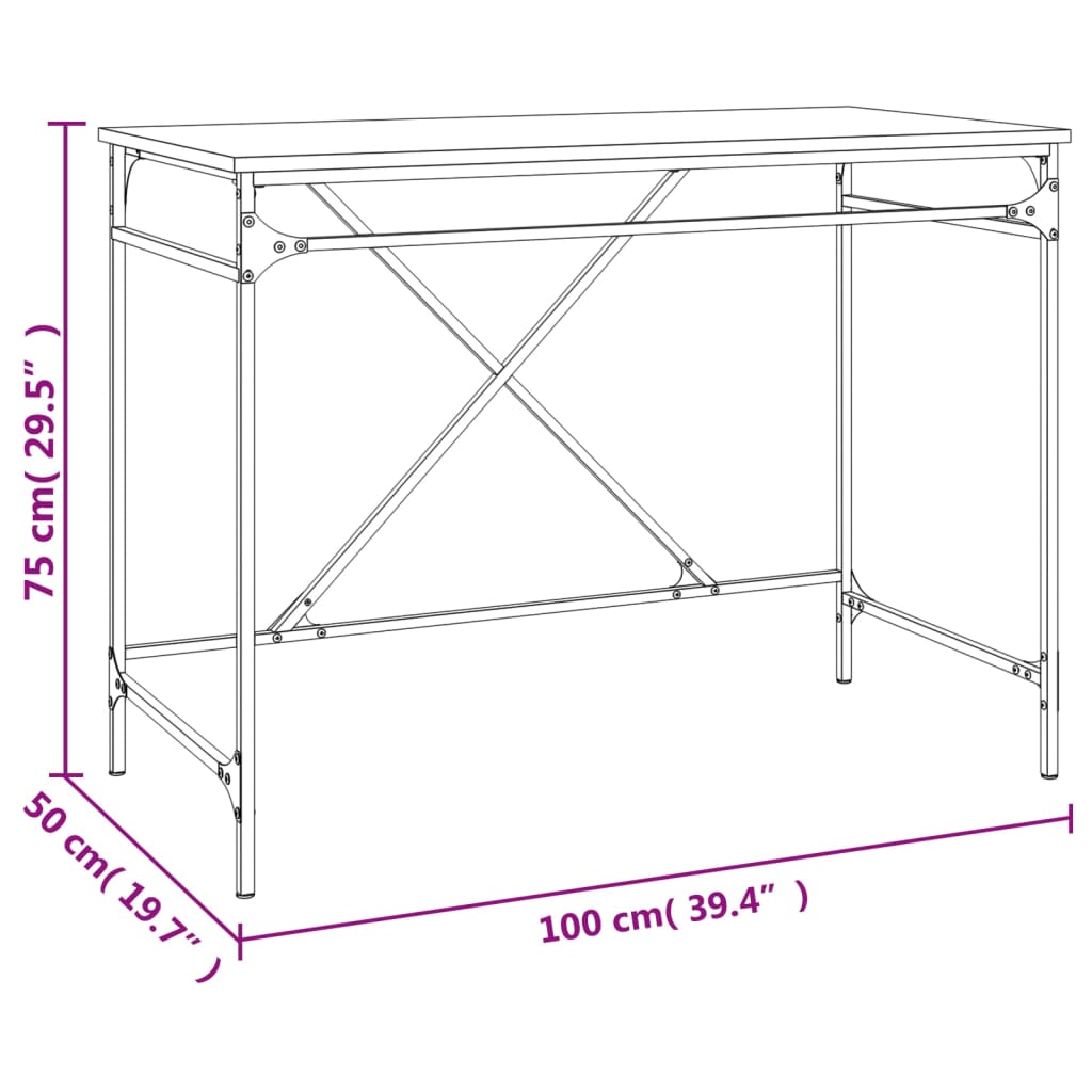 Scrivania Rovere Fumo 100x50x75 cm in Legno Multistrato e Ferro - homemem39