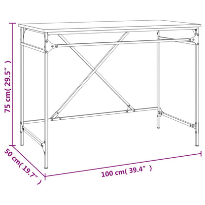 Scrivania Rovere Fumo 100x50x75 cm in Legno Multistrato e Ferro - homemem39