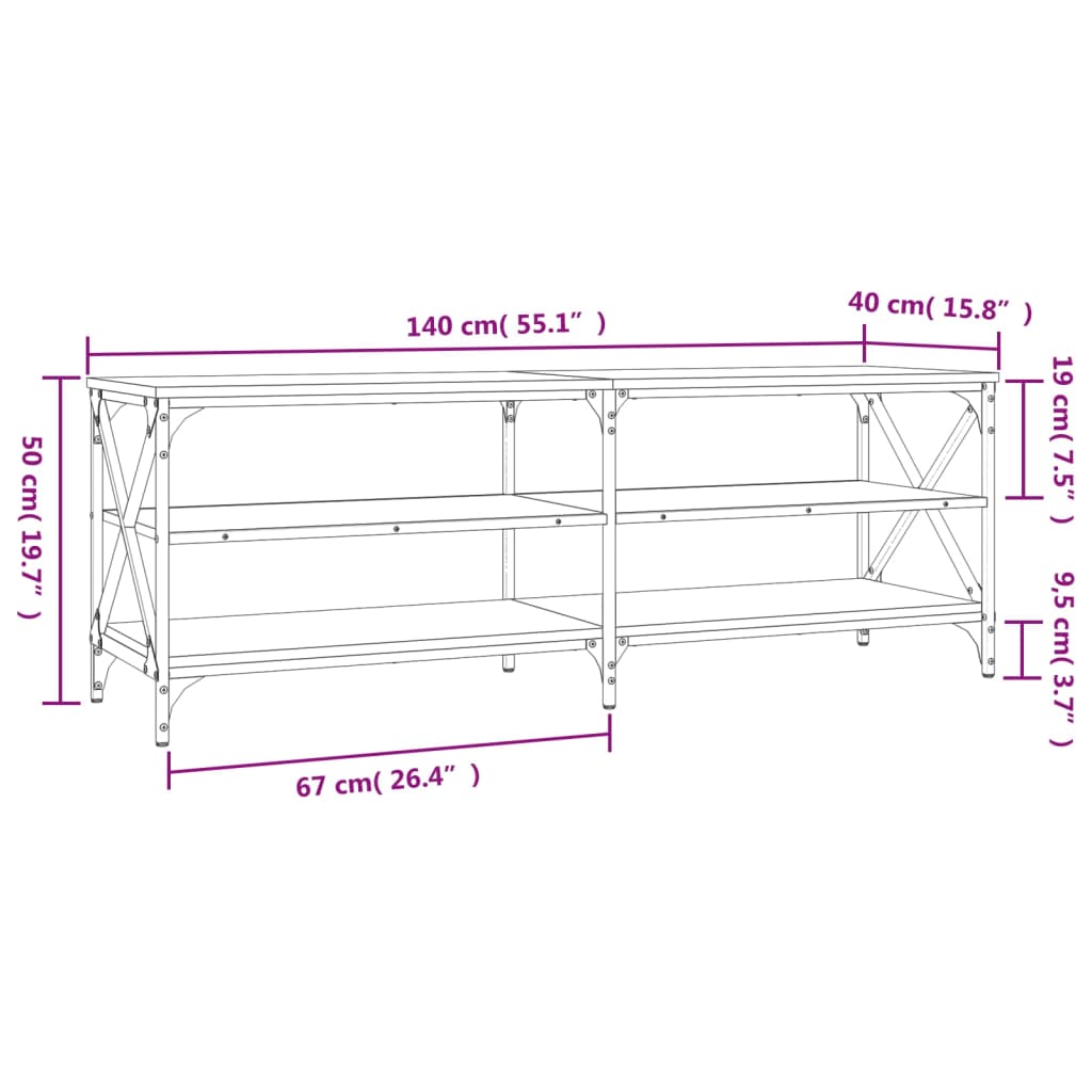 Mobile TV Rovere Fumo 140x40x50 cm in Legno Multistrato - homemem39