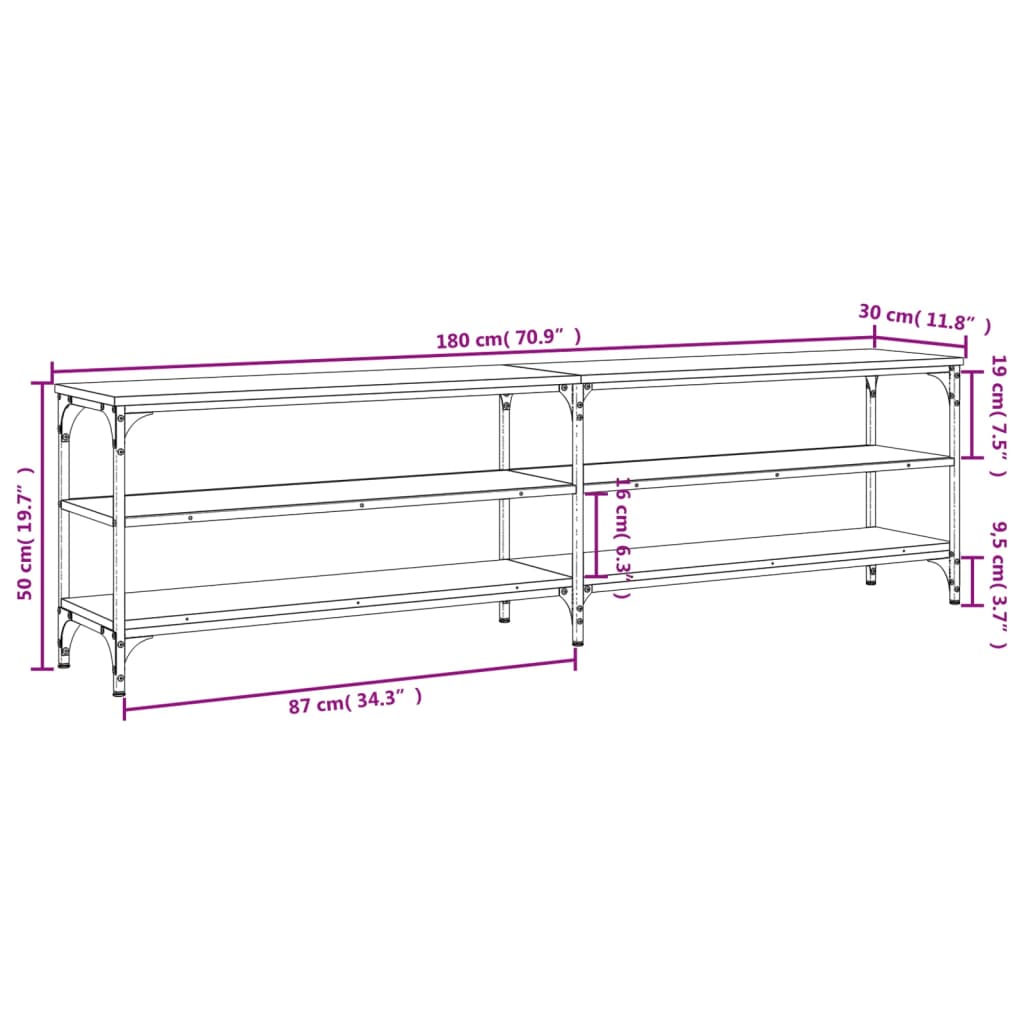 Mobile TV Rovere Fumo 180x30x50cm Legno Multistrato e Metallo - homemem39