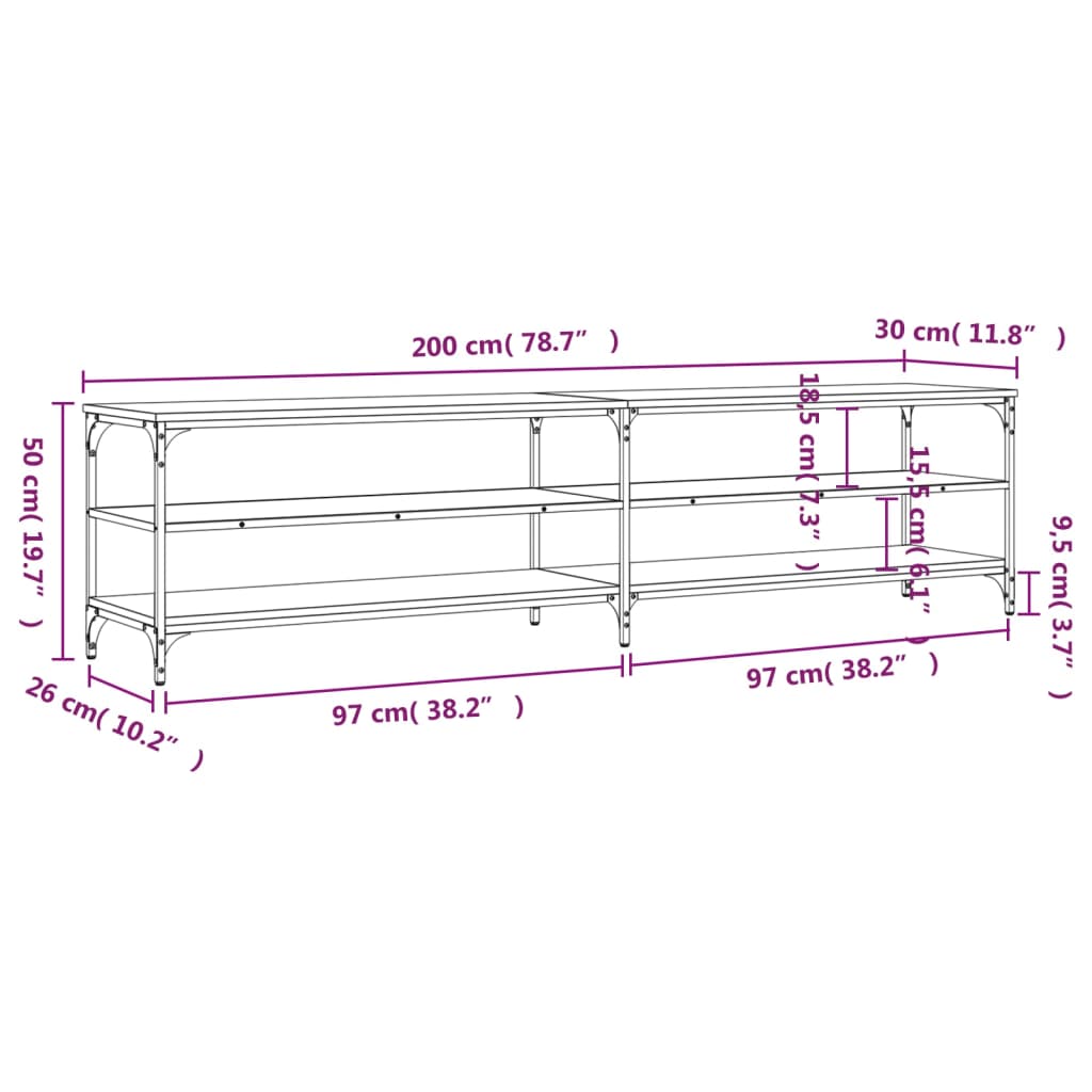 Mobile TV Rovere Sonoma 200x30x50cm Legno Multistrato e Metallo - homemem39