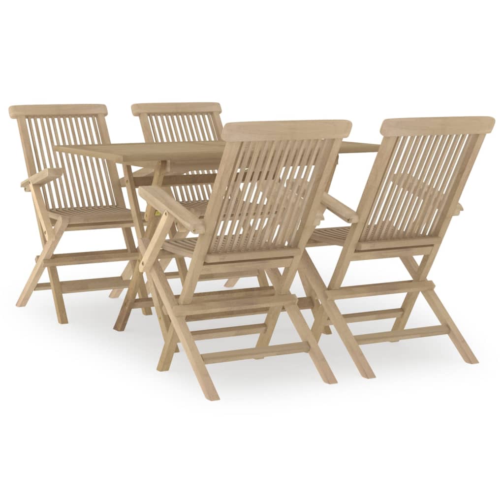 Set da Pranzo per Giardino 5pz Grigio in Legno Massello di Teak - homemem39