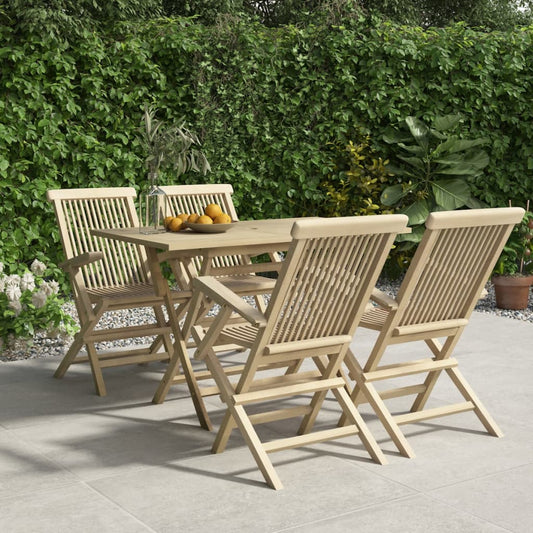 Set da Pranzo per Giardino 5pz Grigio in Legno Massello di Teak - homemem39