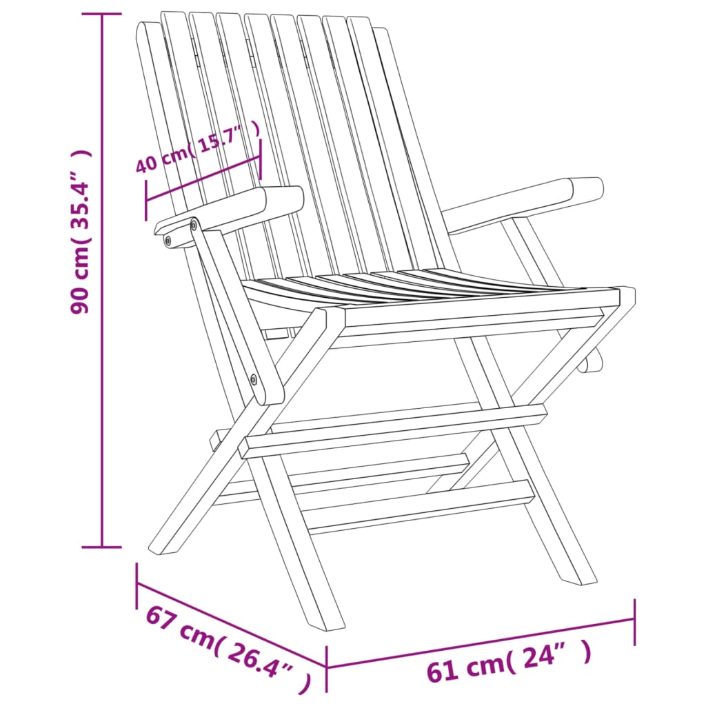 Sedie da Giardino Pieghevoli 4pz 61x67x90cm Legno Massello Teak - homemem39