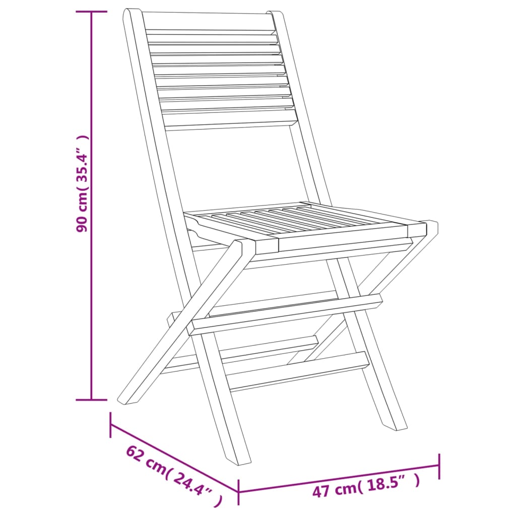 Sedie da Giardino Pieghevoli 4pz 47x62x90cm Legno Massello Teak - homemem39