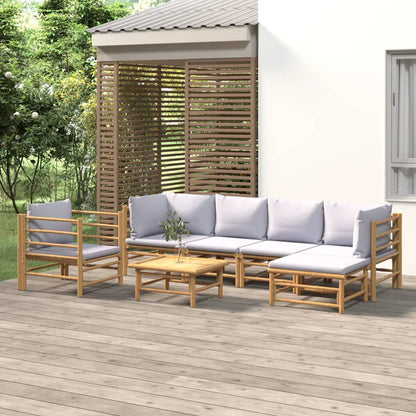 Set Salotto da Giardino 7pz con Cuscini Grigio Chiaro Bambù - homemem39