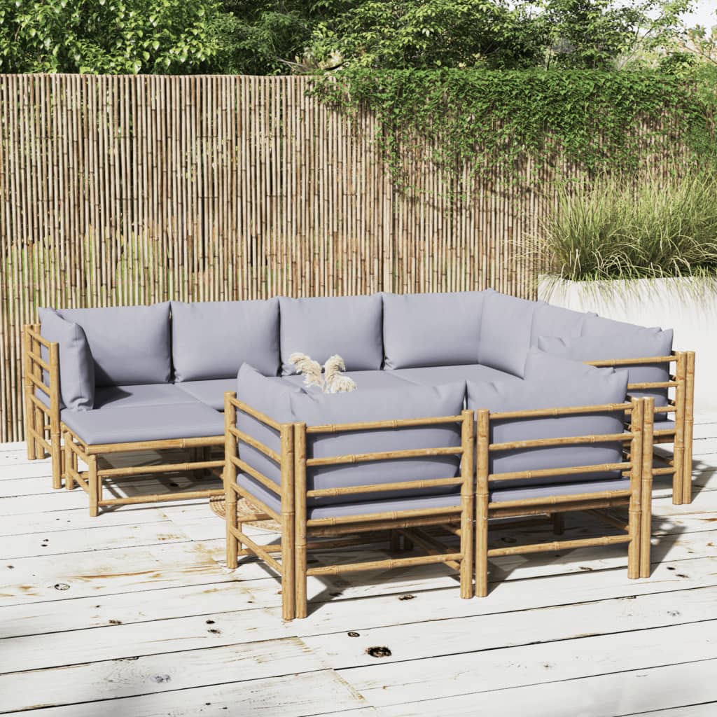 Set Salotto da Giardino 10pz con Cuscini Grigio Chiaro Bambù - homemem39