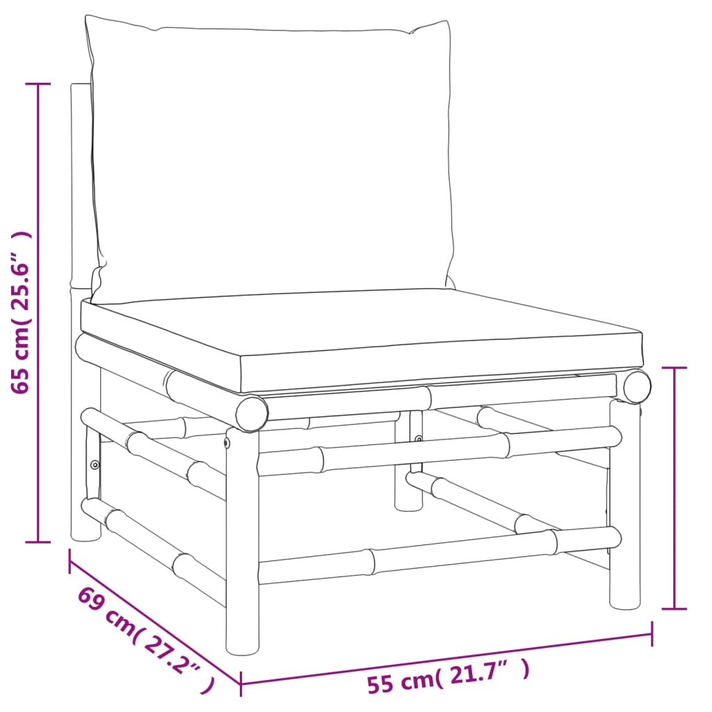 Set Salotto da Giardino 4pz con Cuscini Tortora Bambù - homemem39