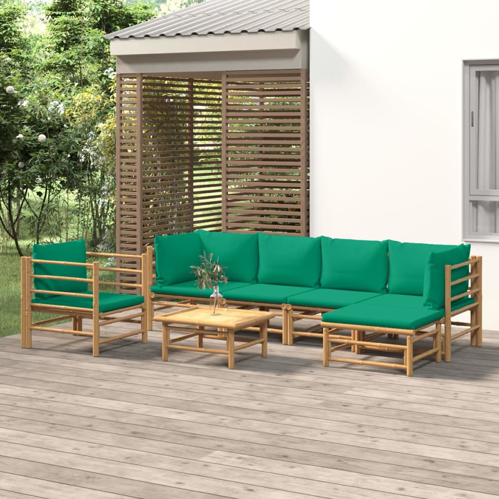 Set Salotto da Giardino 7pz con Cuscini Verdi Bambù - homemem39