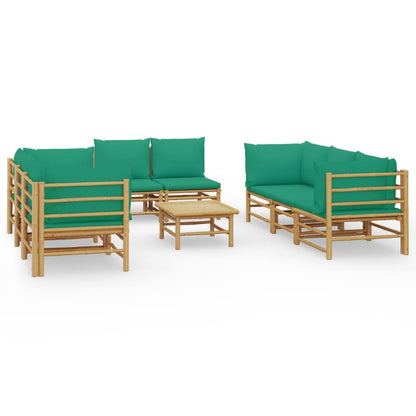 Set Salotto da Giardino 9pz con Cuscini Verdi Bambù - homemem39