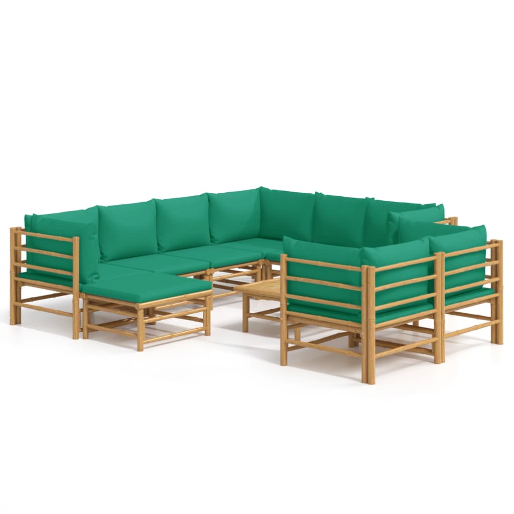 Set Salotto da Giardino 10pz con Cuscini Verdi Bambù - homemem39