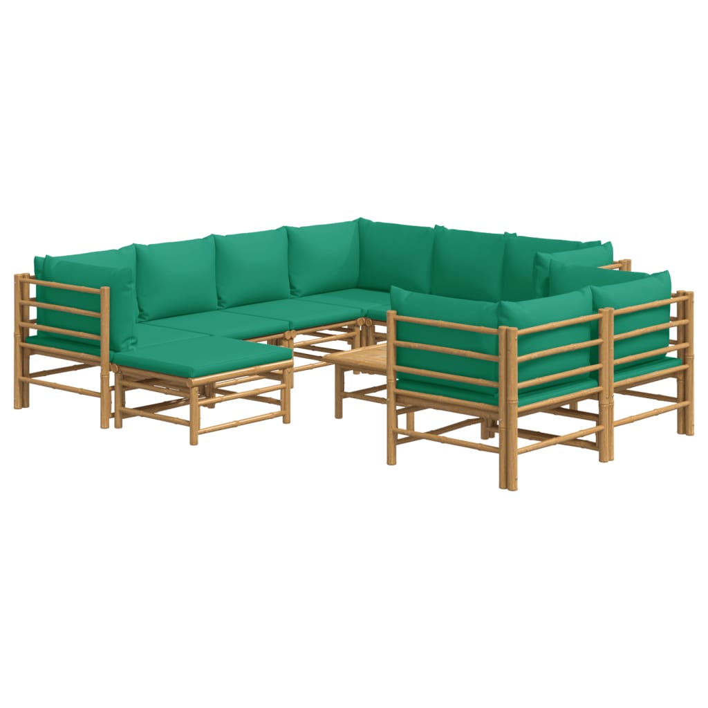 Set Salotto da Giardino 10pz con Cuscini Verdi Bambù - homemem39