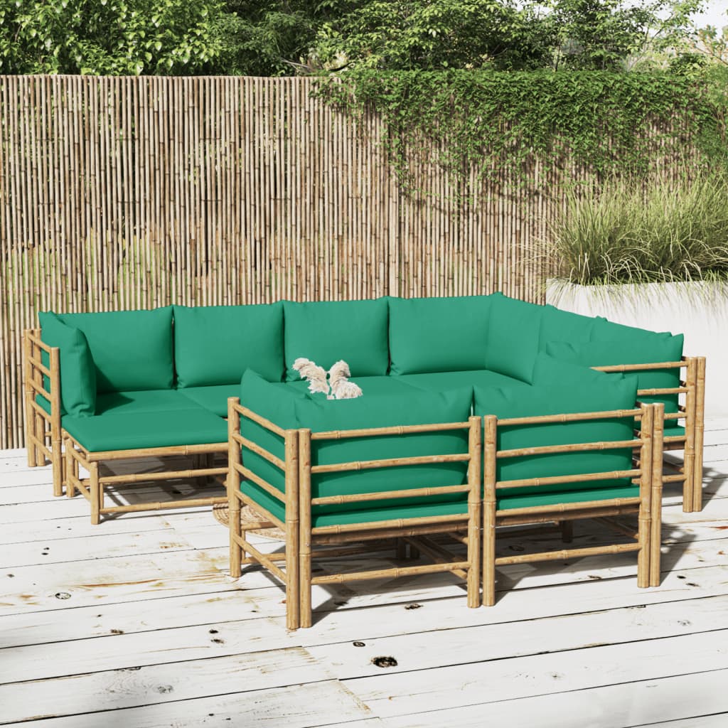 Set Salotto da Giardino 10pz con Cuscini Verdi Bambù - homemem39