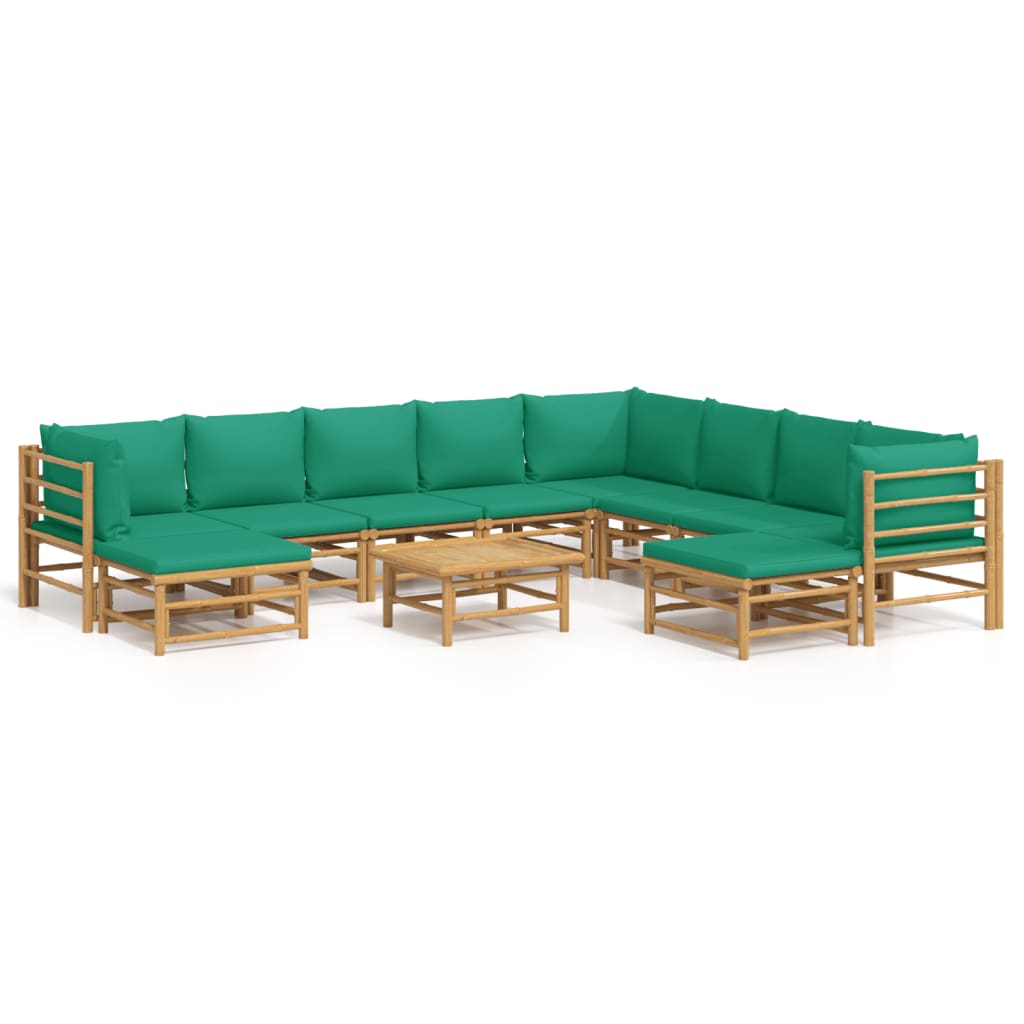 Set Salotto da Giardino 11pz con Cuscini Verdi Bambù - homemem39