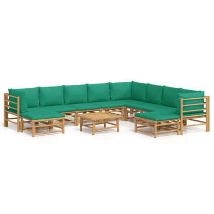 Set Salotto da Giardino 11pz con Cuscini Verdi Bambù - homemem39