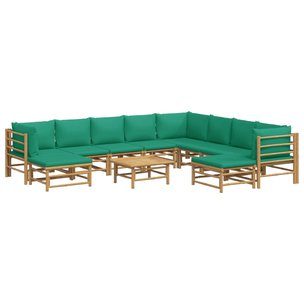 Set Salotto da Giardino 11pz con Cuscini Verdi Bambù - homemem39