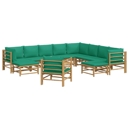 Set Salotto da Giardino 12pz con Cuscini Verdi Bambù - homemem39