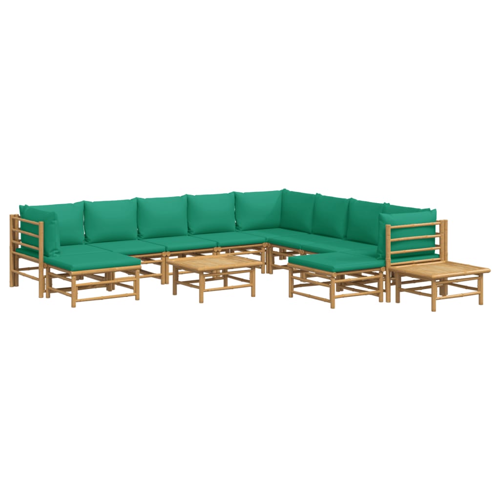 Set Salotto da Giardino 12pz con Cuscini Verdi Bambù - homemem39