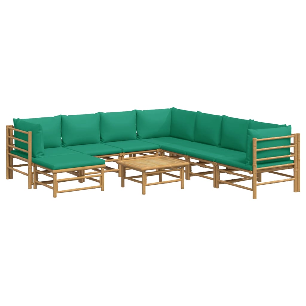 Set Salotto da Giardino 9pz con Cuscini Verdi Bambù - homemem39