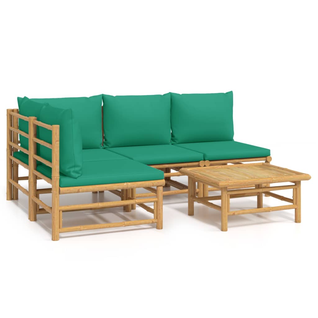 Set Salotto da Giardino 5pz con Cuscini Verdi Bambù - homemem39