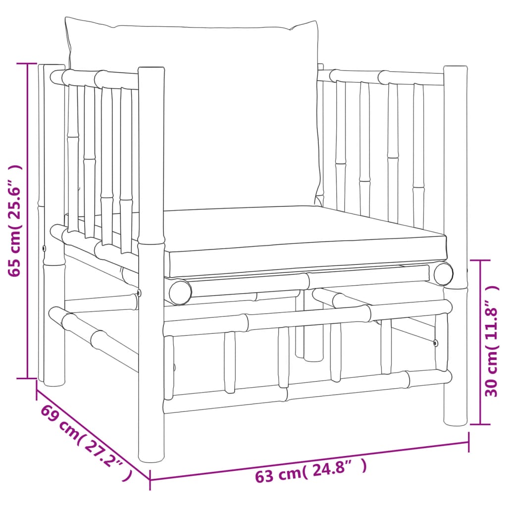 Set Salotto da Giardino 6pz con Cuscini Bianco Crema in Bambù - homemem39