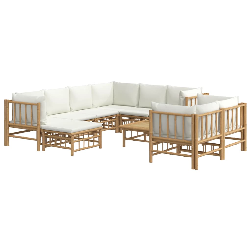 Set Salotto da Giardino 10pz con Cuscini Bianco Crema in Bambù - homemem39