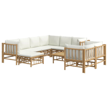 Set Salotto da Giardino 10pz con Cuscini Bianco Crema in Bambù - homemem39