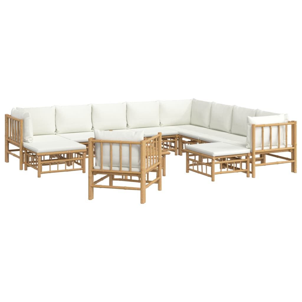 Set Salotto da Giardino 12pz con Cuscini Bianco Crema in Bambù - homemem39