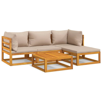 Set Salotto da Giardino 5pz con Cuscini Tortora Legno Massello - homemem39