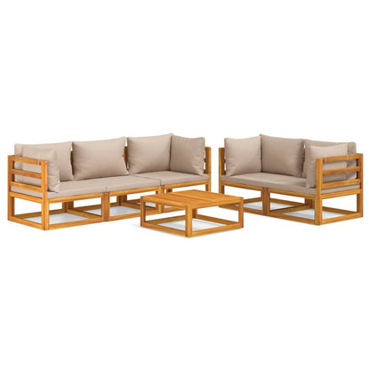 Set Salotto da Giardino 6pz con Cuscini Tortora Legno Massello - homemem39