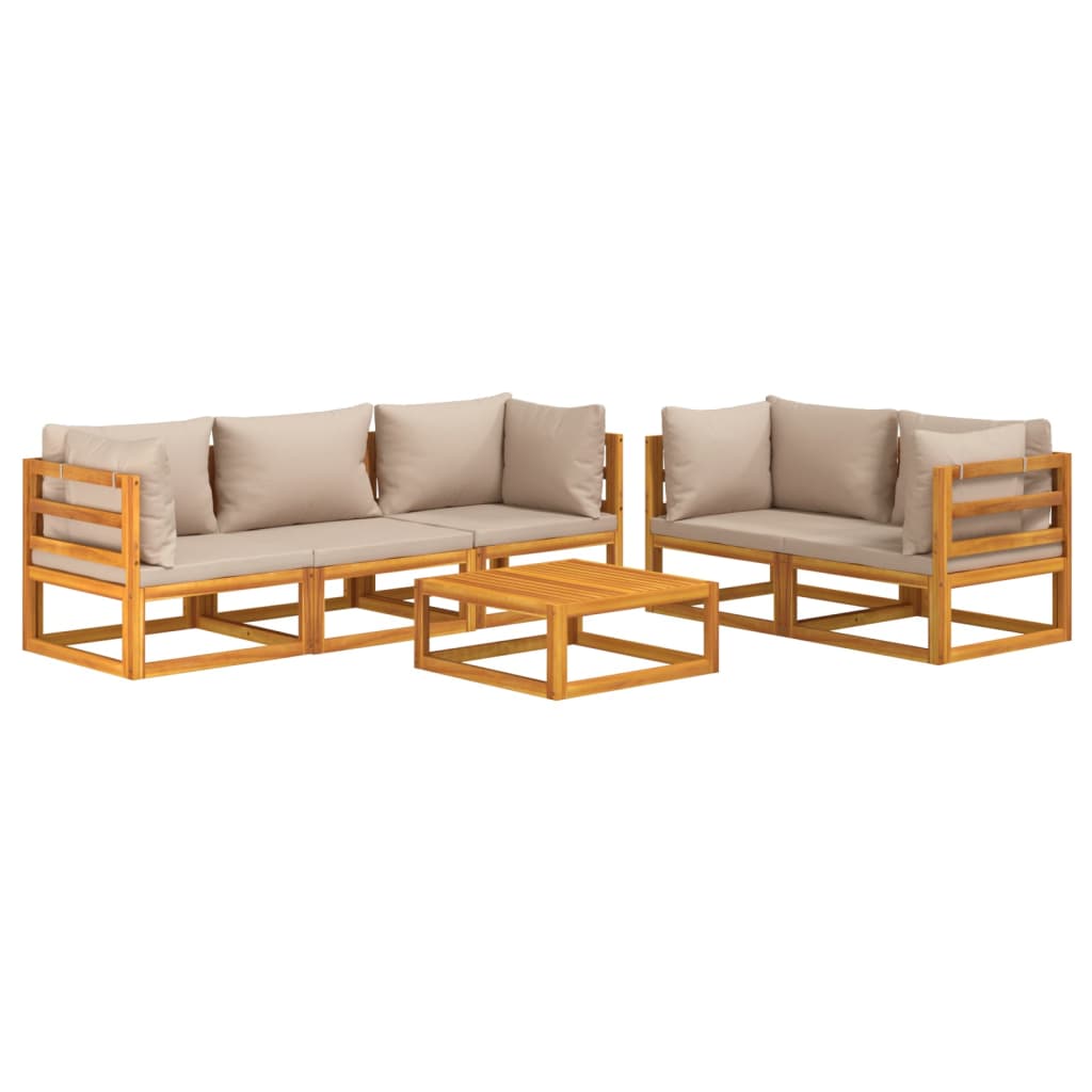 Set Salotto da Giardino 6pz con Cuscini Tortora Legno Massello - homemem39