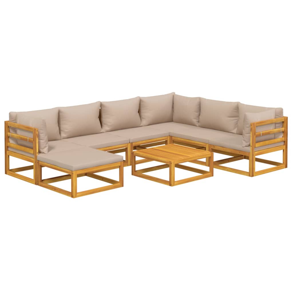 Set Salotto da Giardino 8pz con Cuscini Tortora Legno Massello - homemem39