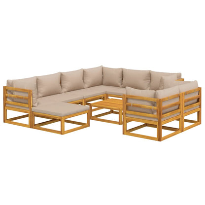 Set Salotto da Giardino 10pz con Cuscini Tortora Legno Massello - homemem39