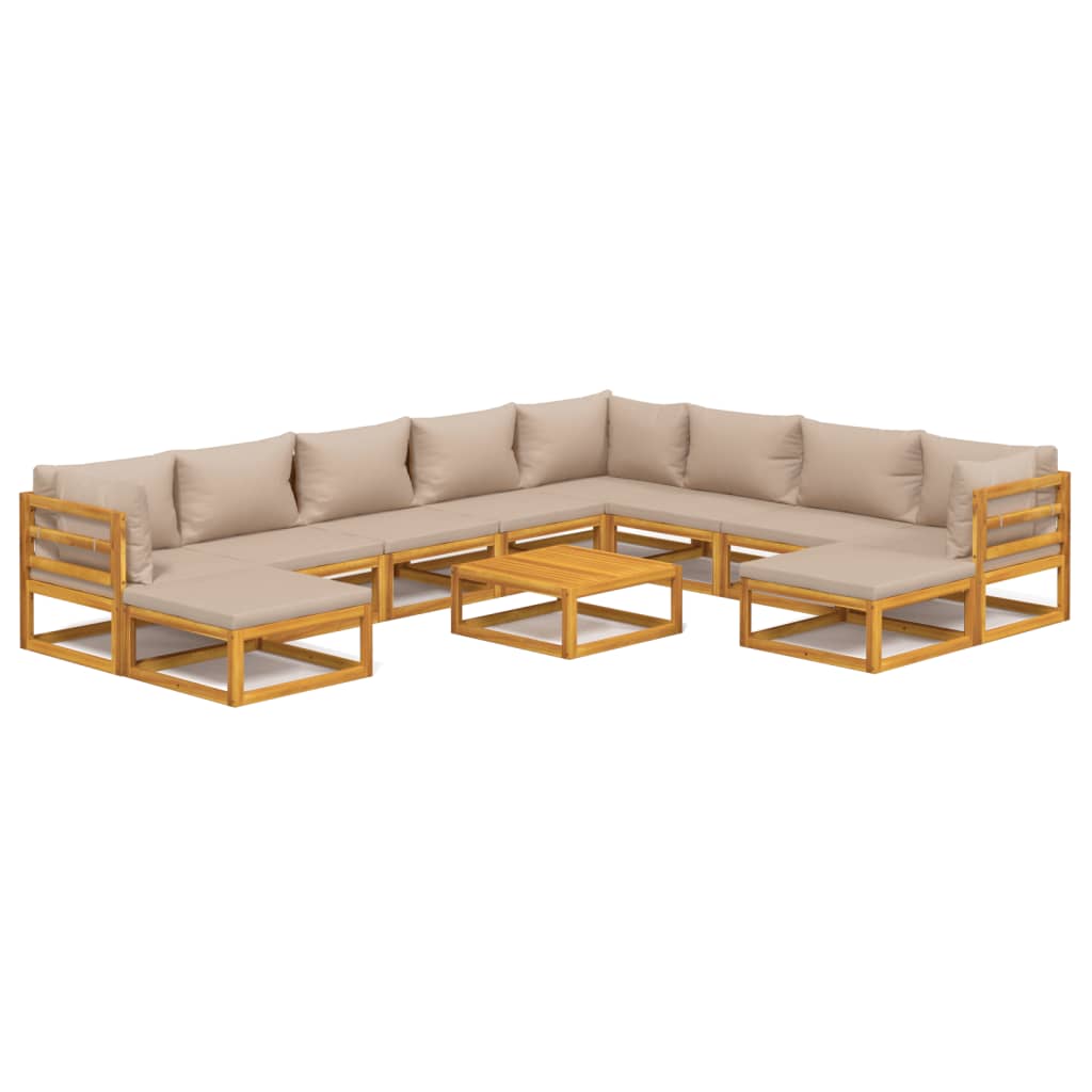 Set Salotto da Giardino 11pz con Cuscini Tortora Legno Massello - homemem39