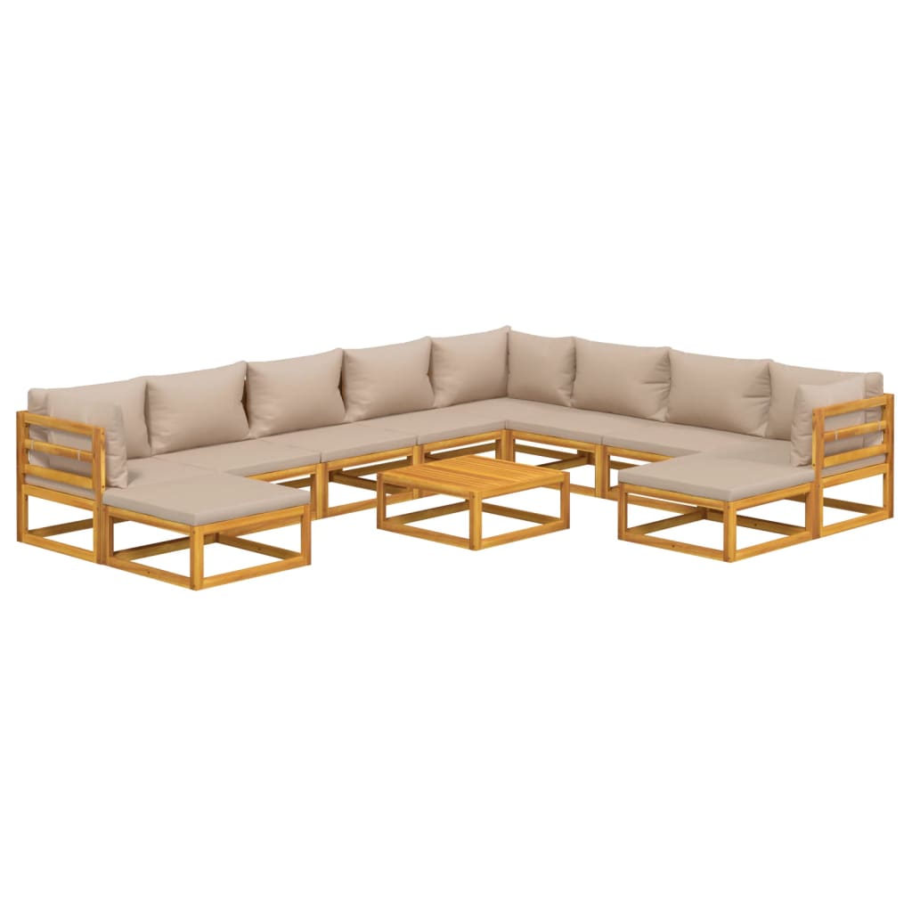 Set Salotto da Giardino 11pz con Cuscini Tortora Legno Massello - homemem39