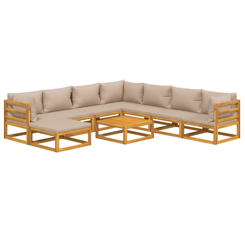 Set Salotto da Giardino 9pz con Cuscini Tortora Legno Massello - homemem39