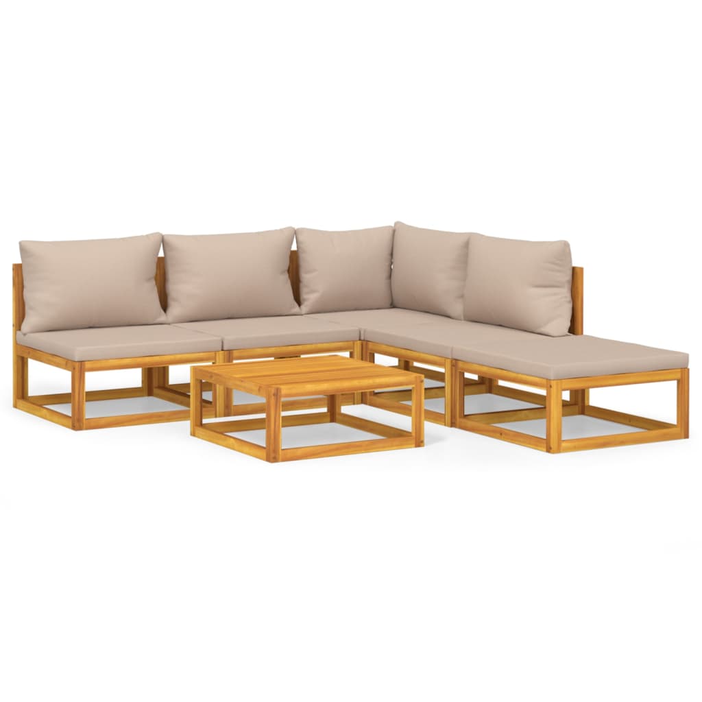 Set Salotto da Giardino 6pz con Cuscini Tortora Legno Massello - homemem39