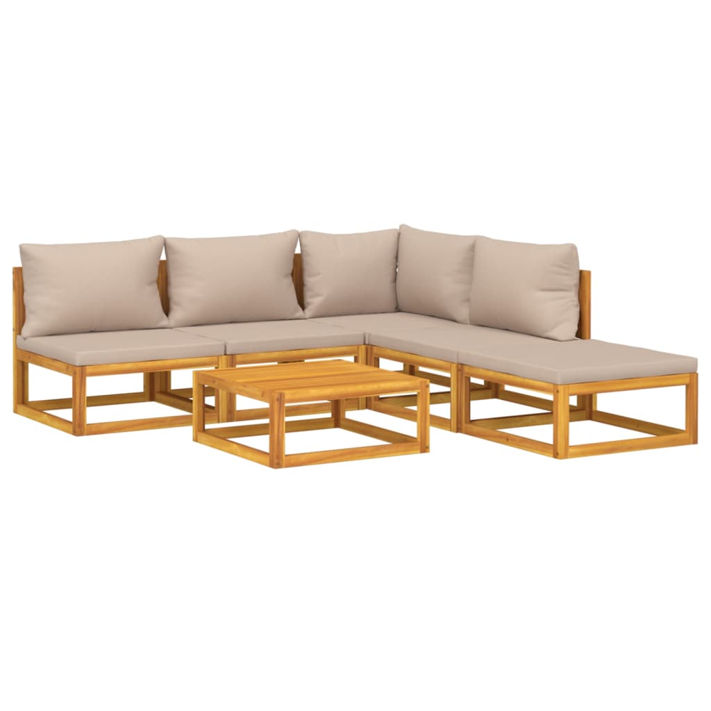 Set Salotto da Giardino 6pz con Cuscini Tortora Legno Massello - homemem39